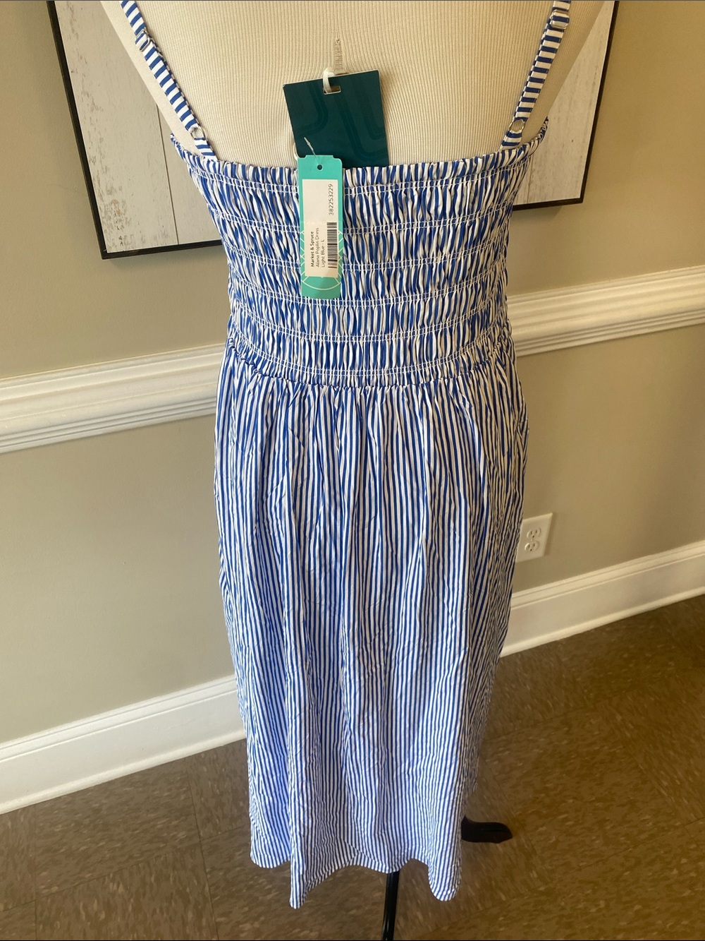 Market & Spruce Light Blue and White Striped Smocked Dress - Picture 8 of 10